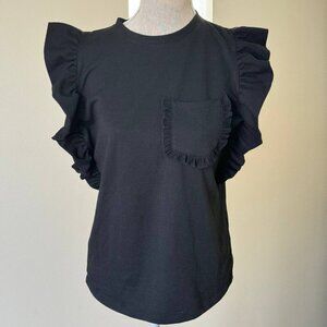 NWOT! DREW Black Oversized Top with Pocket Detail and Ruffles - Size XS